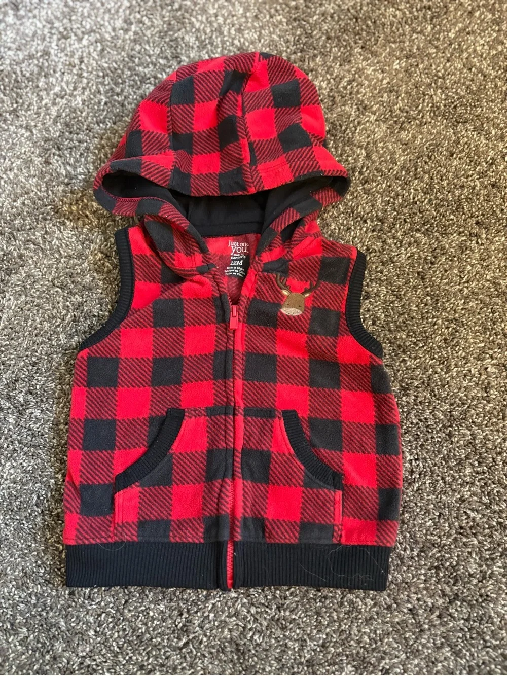 Carter's Red & Black Buffalo Plaid Hooded Fleece Vest